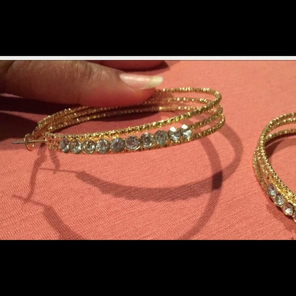 Gold with clear rhinestone hoops - Picture 3 of 4